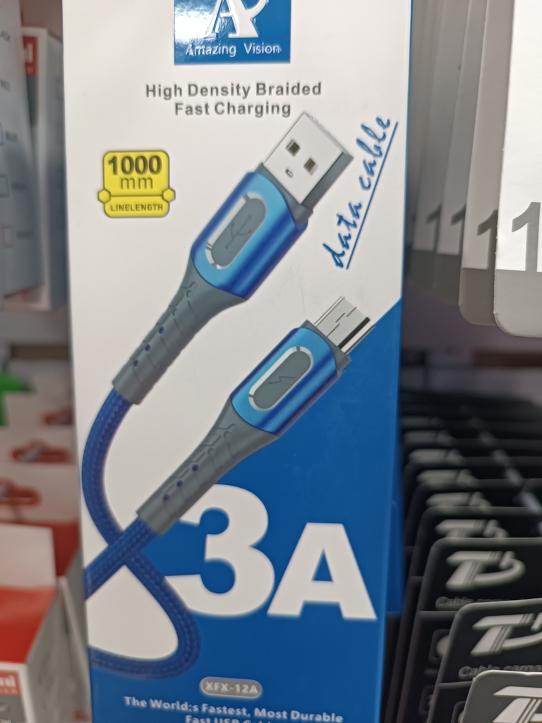 CABLE DE CARGA Y DATOS 3.0A PUNTAS REFORZADAS V8
