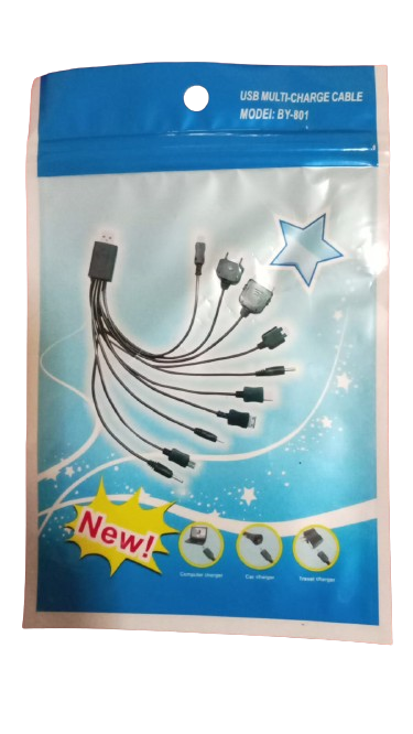 By-801 Cable Usb Multicargador Cable Pulpo 10 Salidas Diferentes Color Negro