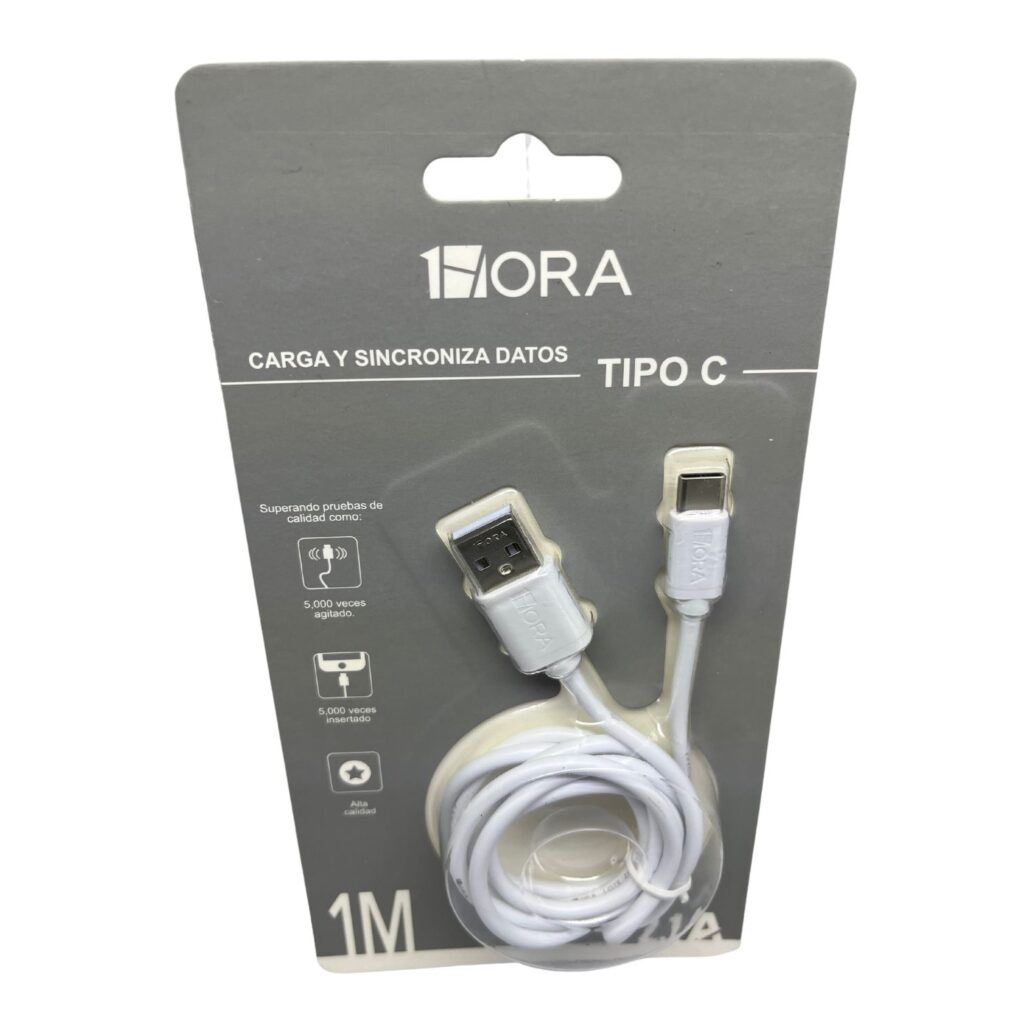 Cable USB a C 2.1A de 1 m Blanco 1 Hora CAB184