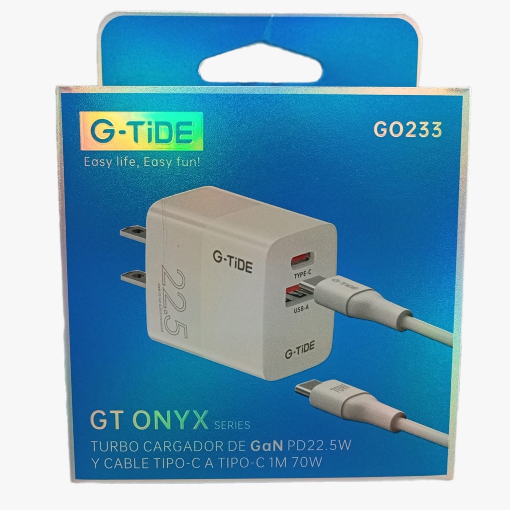GT ONYX GO233 Cargador Completo 22.5W  Tipo C a Tipo-C 1M