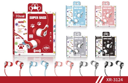 [XR-3124] XR-3124 MANOS LIBRES 3.5 SUPER BASS XINMI HUELLA DE PERRO
