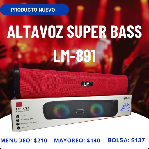 [LM-891] (ALTAVOZ SUPER BASS LM-891) Barra de sonido Bluetooth  con iluminacion RGB