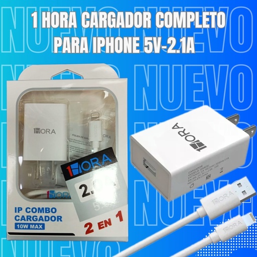 [GAR088B] GAR088B 1 HORA CARGADOR COMPLETO PARA IPHONE 5V-2.1A