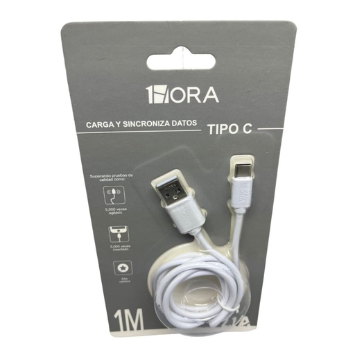 [CAB184] Cable USB a C 2.1A de 1 m Blanco 1 Hora CAB184